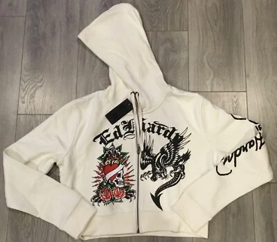 Jr’s Ed Hardy Hearts Cremallera Frontal Recortada Sudadera con Capucha Piedra XL Foto 1 de 3