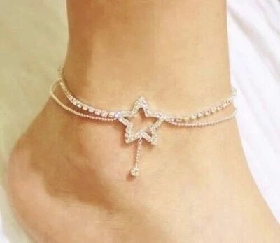Women Star Anklet Bracelet Silver Crystal Ankle Full Stone Chain Foot Xmas Gift — 第 1/2 张图片