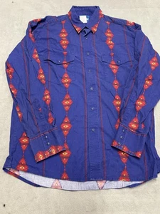 Wrangler Hemd Herren Large blau rot Western Knopfleiste Azteken Southwestern MC1025M - Bild 1 von 8
