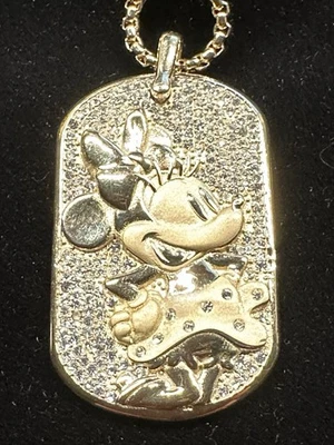 Disney x Fossil Minnie Mouse Necklace Women's Crystal Gold Tone DogTag Statement - Image 1 of 4