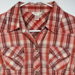 Arizona Jean Company Damen Karo Perlen Druckknöpfe Kurzarm Western Hemd Gr. Lg - Bild 1 von 9