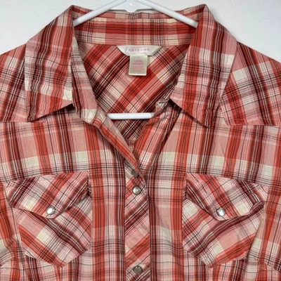 Camisa occidental Arizona Jean Company para mujer a cuadros perla broches de presión manga corta talla Lg Foto 1 de 4