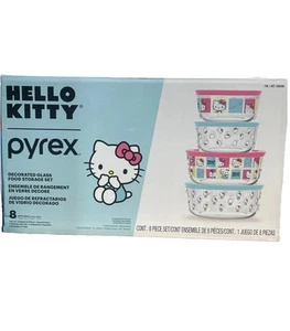 Hello Kitty Pyrex 8-Piece Glass Food Storage Set – Limited Edition – NEW IN BOX - Picture 1 of 4