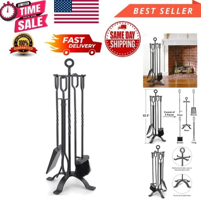 Antiguo juego de herramientas contra incendios de peltre de 5 piezas - Perfecto para chimeneas de interior y exterior Foto 1 de 4