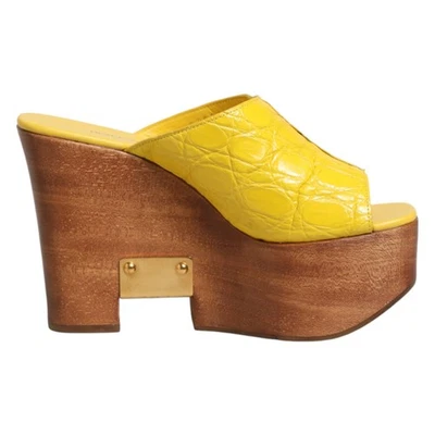 DOLCE & GABBANA Shoes Yellow Leather Wood Mule Wedge Slides EU35.5 / US5 1500usd - Image 1 of 4