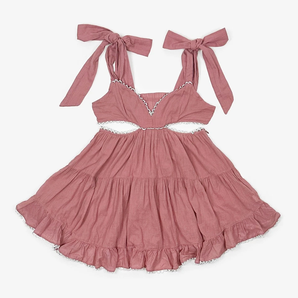 Tularosa Olynne мини-платье размер M розовый вырез хлопок ярусный Girlcore кокетка - Изображение 1 из 4