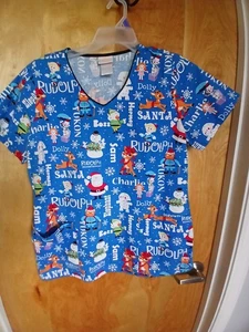 WOMAN'S LARGE CHRISTMAS RUDOLPH THR RED NOSE REINDEER SCRUB TOP SHIRT - Picture 1 of 4