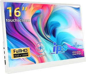 Touchscreen Portable Monitor 16 Inch FHD 1920x1200P HDMI USBC  Monitor White - Picture 1 of 13