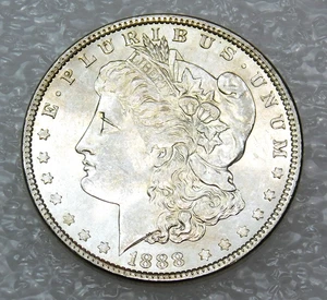 1888 P Morgan Silver Dollar BU White Frosty Luster in saflip #B181 - Picture 1 of 2