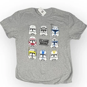 STAR WARS Clone Wars Helmets Shirt T-shirt Gray Large Lucasfilm Cotton Blend New - Picture 1 of 10