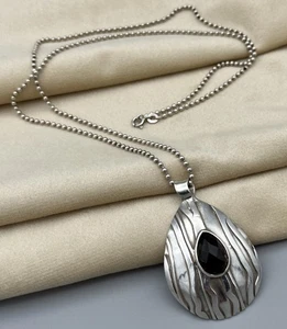 Vintage Sterling Silber Anhänger Halskette Rauchquarz Träne Modernist Design - Bild 1 von 13