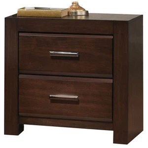 Bowery Hill Transitional Square Wood 2-Drawers Bedroom Nightstand in Walnut - Picture 1 of 3
