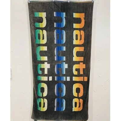Nautica Authentic 100% Cotton Beach Towel 59x30" Vintage Orange Green Blue Big - Image 1 of 4