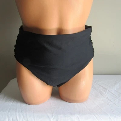 DKNY Shirred Side High Waist Hipster Swim Bottom Black Medium  NWOT - Image 1 of 3