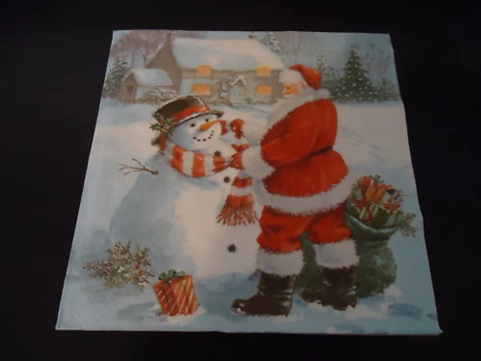 2 SERVIETTES EN PAPIER - thème PERE NOEL-BONHOMME NEIGE