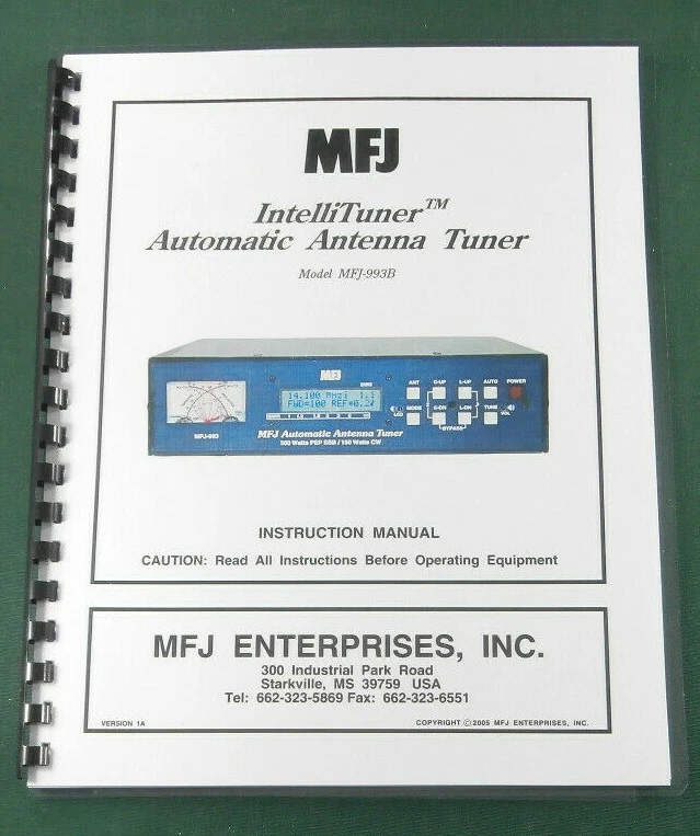 MFJ 993B Instruction Manual: Comb Bound with Protective Covers - Image 1 of 1
