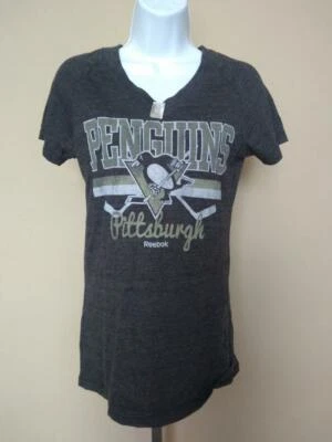 New Pittsburgh Penguins Womens Size M Medium Gray Reebok Shirt - Image 1 of 3