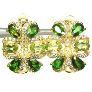 Unheated Green Peridot, Diopside & Cubic Zirconia Earrings 925 Sterling Silver - Picture 1 of 4