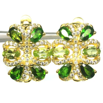 Unheated Green Peridot, Diopside & Cubic Zirconia Earrings 925 Sterling Silver - Image 1 of 4