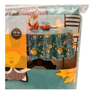 Celebrate Harvest Vinyl Tablecloth 70" Fox With Friends Round New in Package - Picture 1 of 7