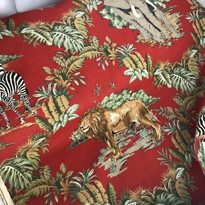 Joan Kessler Concord Red SAFARI Jungle  #4119 Fabric Cotton BTY x 44” Rare VTG - Image 1 of 4