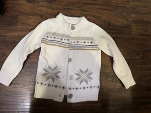 Gymboree Cardigan Sweater, White Snowflakes winter Sz:XS (4) - Picture 1 of 3