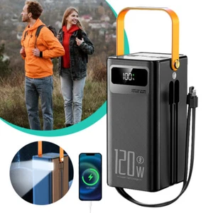 120W 70000mAh Power Bank Portable Fast Phone Charger LCD Display With 2 Cables - Picture 1 of 13