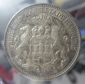 1892-J Deutsche 2 Mark Freie Hansestadt Hamburg Silbermünze, fast Stempelglanz. - Bild 1 von 4