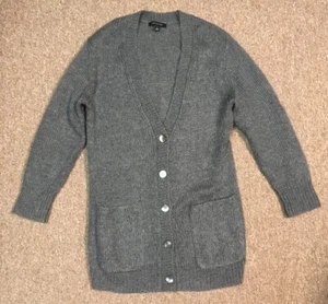 Ann Taylor Alpaca Blend Deep V Neck Cardigan Sweater, Gray, S - Picture 1 of 5