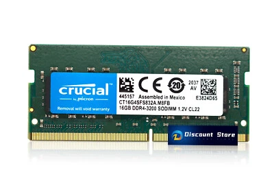 Crucial 16GB DDR4-3200 Laptop SODIMM CL22 PIN-260 Notebook Memory CT16G4SFS832A - Image 1 of 2