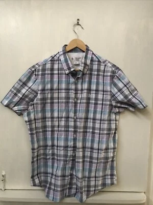 Camisa con botones Penguin Munsingwear para hombre púrpura azul blanco negro a cuadros talla M Foto 1 de 4