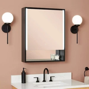 SIGNATURE HARDWARE LARCHVIEW SINGLE DOOR ALUMINUM FRAMED LIGHTEDMEDICINE CABINET - Picture 1 of 3
