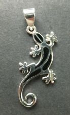 Solid Silver Gecko Pendant, black enamel *Bn* .925 silver *4cm* necklace / keys