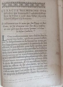 Mazarinade 1651 filigrane prince de Condé L'exacte recherche des desordres - Picture 1 of 6