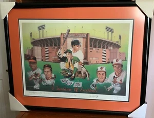 LE 100 SIGNED Palmer Ripken Brooks & Frank Robinson Wright Orioles Framed Litho - Picture 1 of 10