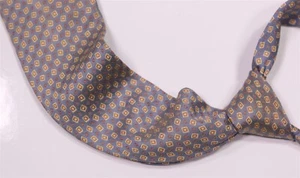 Paul Stuart Made in Japan Blue/Gold Geometric Print Silk Handmade Necktie Tie - Picture 1 of 6