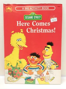 Vintage SESAMSTRASSE Here Comes Christmas! Malbuch (golden, 1989) NEU - Bild 1 von 4
