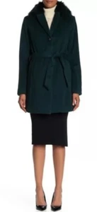 Andrew Marc New York Wollmischung Fuchspelzkragen Waldgrün Mantel Jacke 10 Neu mit Etikett - Bild 1 von 18