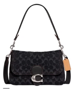 ❤️ Coach Tabby Washed Denim Black Denim Signature Soft Small Shoulder Bag - Picture 1 of 15