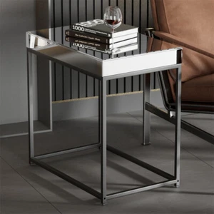 Mirrored Narrow End Table Small Sofa/Couch/Bed Side Table Slim Glass Nightstand - Picture 1 of 12