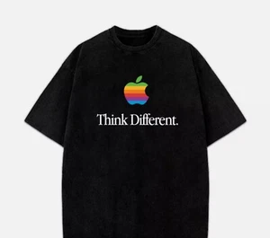 Apple Vintage Logo Think Different Slogan Funny Graphic Design T-Shirt - Picture 1 of 6