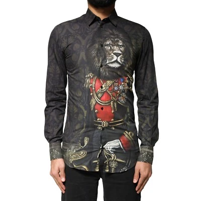 Camisa DOLCE & GABBANA Negra Real Mascota Retrato DORADO Vestido 37/US14.5/XS 620usd Foto 1 de 4