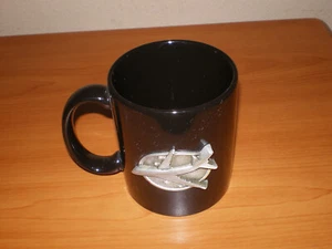 Vintage UNITED Airlines Black Coffee Tea Mug Cup w/ 3D Pewter AIRPLANE on side - Picture 1 of 10