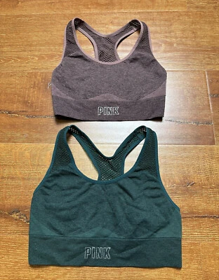 Sujetador deportivo Victoria's Secret para mujer verde púrpura gimnasio yoga atlético moderno ciudad Foto 1 de 4