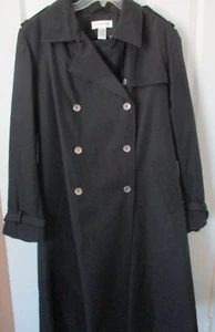 NWT Preston & York Black Trench Coat Double-Breasted Long w/ Belt, Size L - Picture 1 of 13