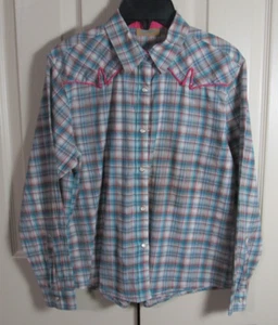 Wrangler Girl s Pink Plaid L/S Pearl Snap Shirt Size XXL/14 - Picture 1 of 5
