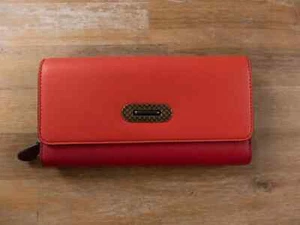 $979 BOTTEGA VENETA red & orange lambskin leather wallet w intrecciato details - Picture 1 of 11
