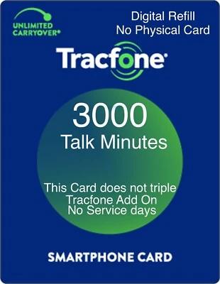 TracFone 3000 Minutes Prepaid Add On Refill Card, Only For Smartphones. - Image 1 of 3