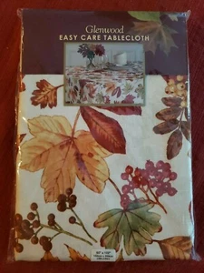 NEW Glenwood Easy Care Tablecloth 60X102 Oblong Multi-Color Leaf Print MSRP $40 - Picture 1 of 4