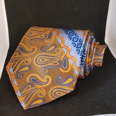 Vintage Leonardo Tie Mens Brown Blue Paisley Necktie Wide 70s Retro - Image 1 of 4